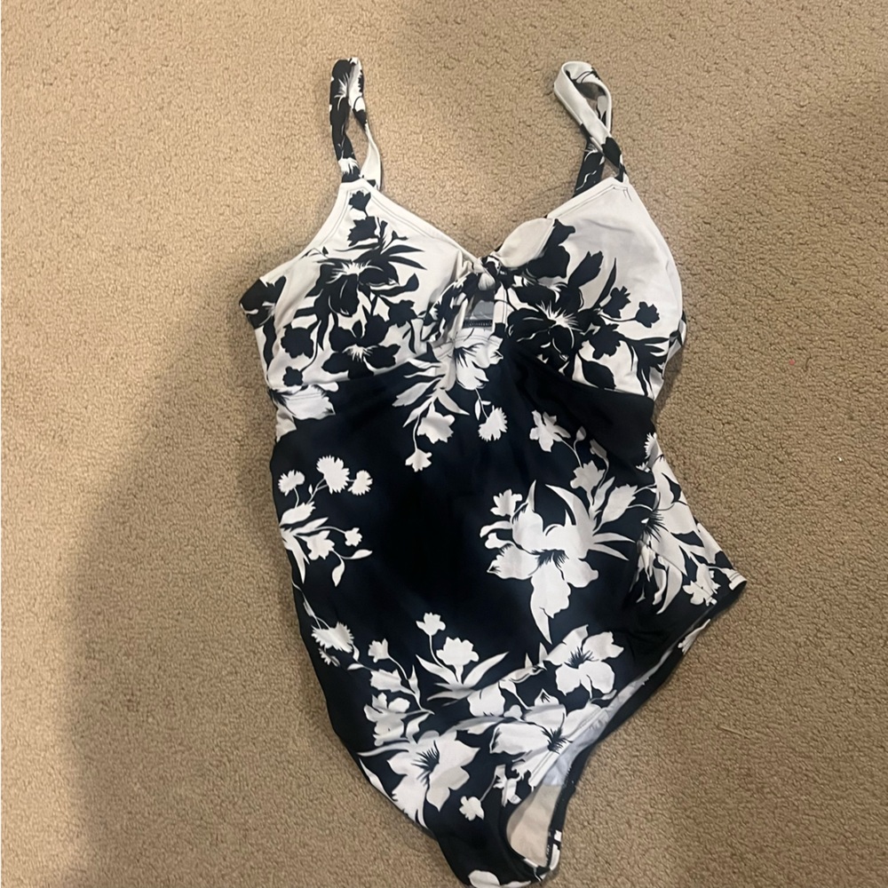 Kona Sol Black and White Floral One Piece Swimsuit